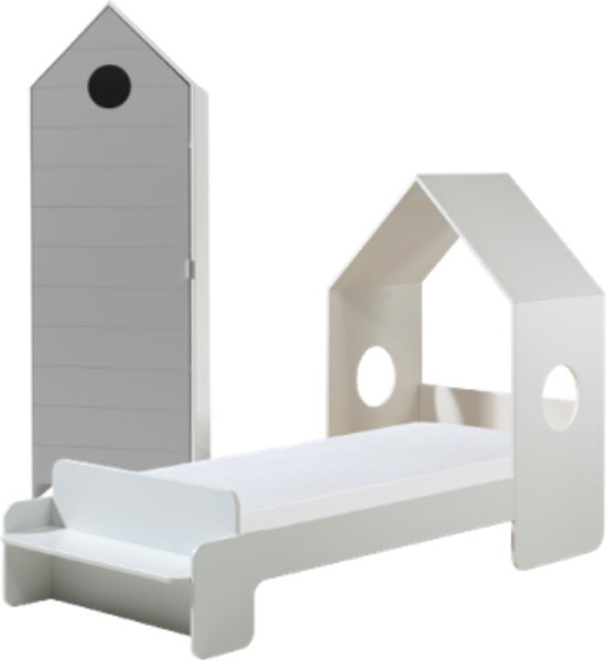 Vipack Bed Casami met 1-deurs kast - 90 x 140 cm - wit/grijs