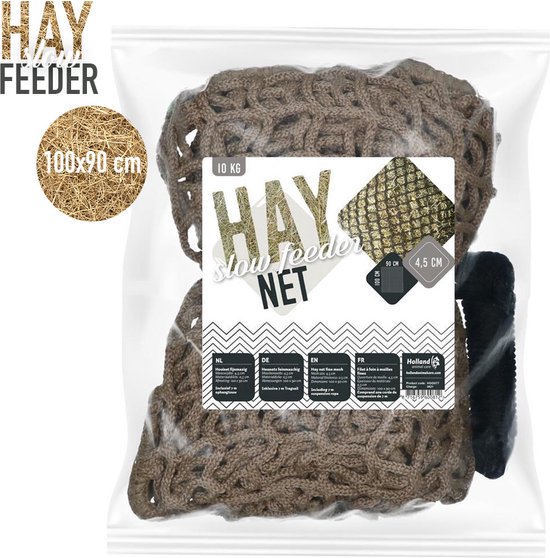 Hay Slowfeeder – Hooi Slowfeeder voor paarden – 10 kg hooi-capaciteit – Tegen stalverveling – Bevordert gezondheid – Fijnmazig 4,5 cm – Meer dan 1000 kg trekkracht/trekvastheid – 100x90 cm