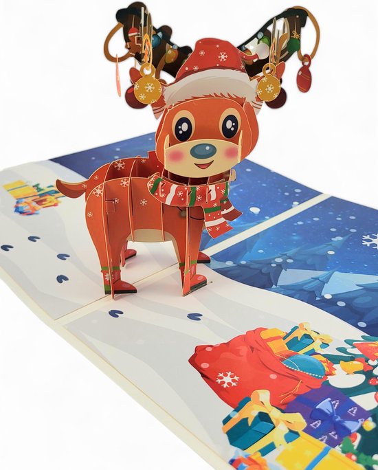 Popup Kerstkaart – Rendier - 3D kaart - Pop Up Kaart - Kerst - Kerstmis Kaart – 21 x 16 cm – Suprise