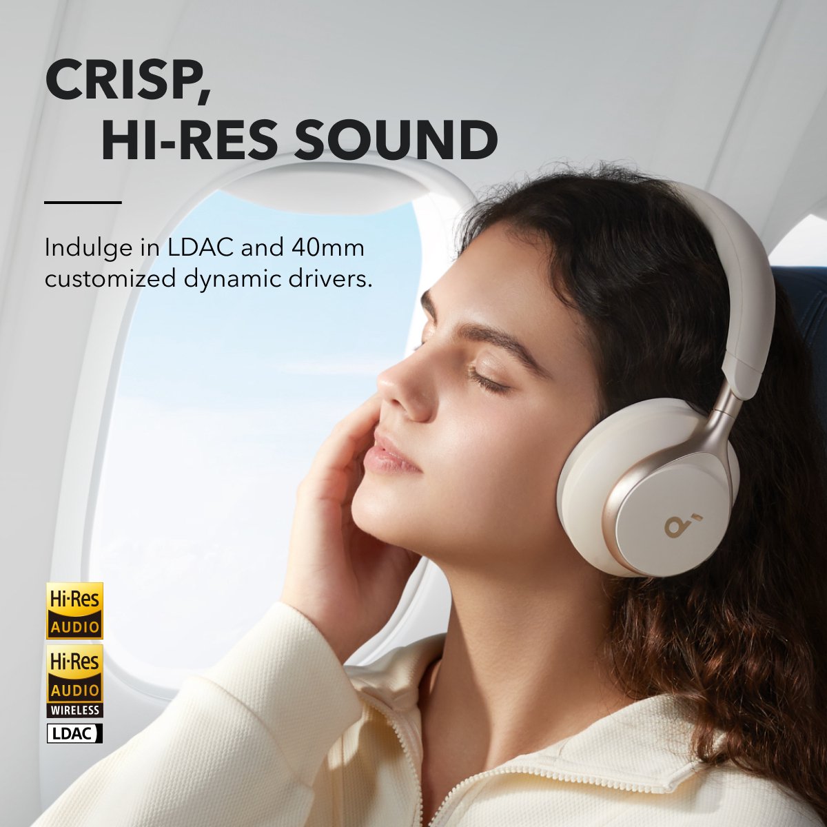 Afbeelding 3 van soundcore by Anker Space One Draadloze Over-ear Koptelefoon Wit - Headphones - Active Noise Cancelling, Multipoint Connection, 55 uur accuduur, Bluetooth 5.3, LDAC, Hi-Res Certified