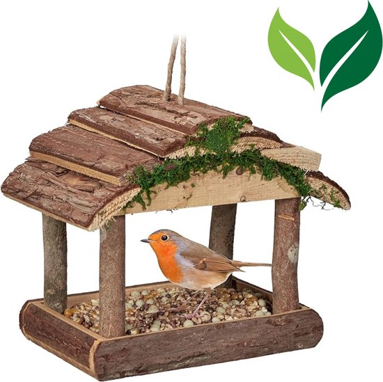 Relaxdays mangeoire à oiseaux suspendue - mangeoire en bois petits oiseaux  - mésange 