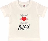 Amsterdam Kinder t-shirt | AJAX "Mijn hart klopt voor AJAX" | Verjaardagkado | verjaardag kado | grappig | jarig | Amsterdam | AJAX | cadeau | Cadeau | Wit/zwart/rood/zwart | Maat 146/152