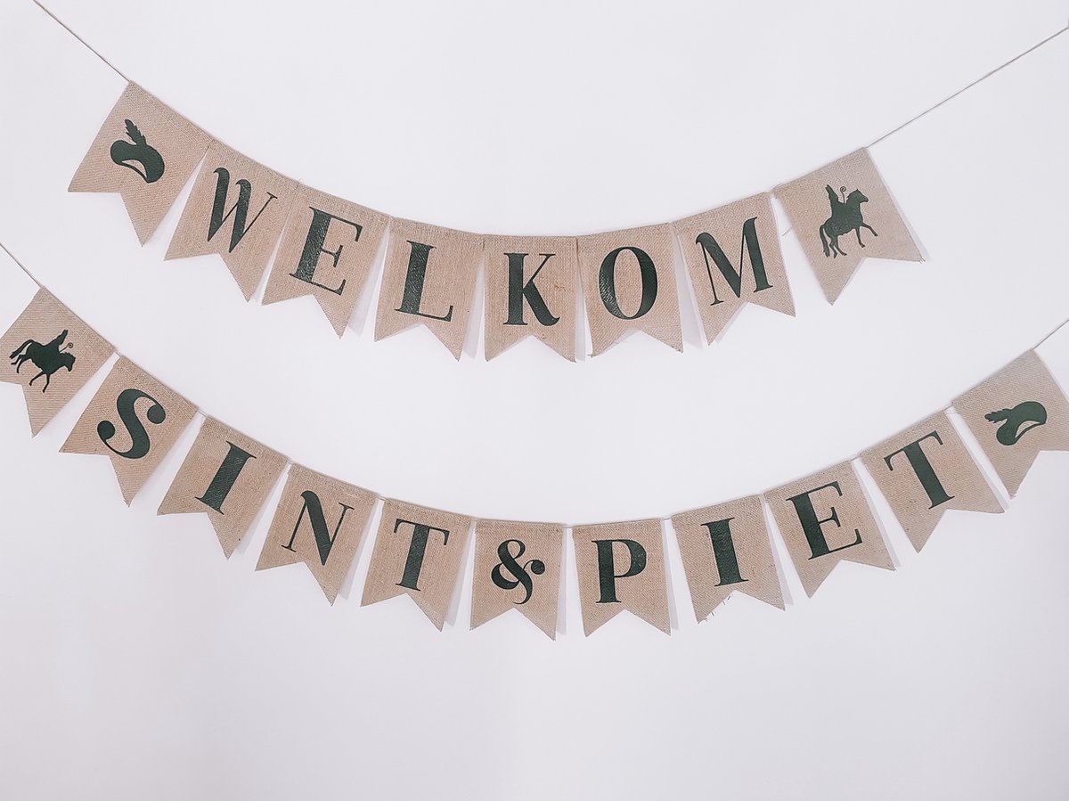 KLEINE FRUM - Welkom Sint & Piet - jute slinger - set - vlaggenlijn - Sinterklaas - decoratie - 5 december - pakjesavond - versiering - handgemaakt