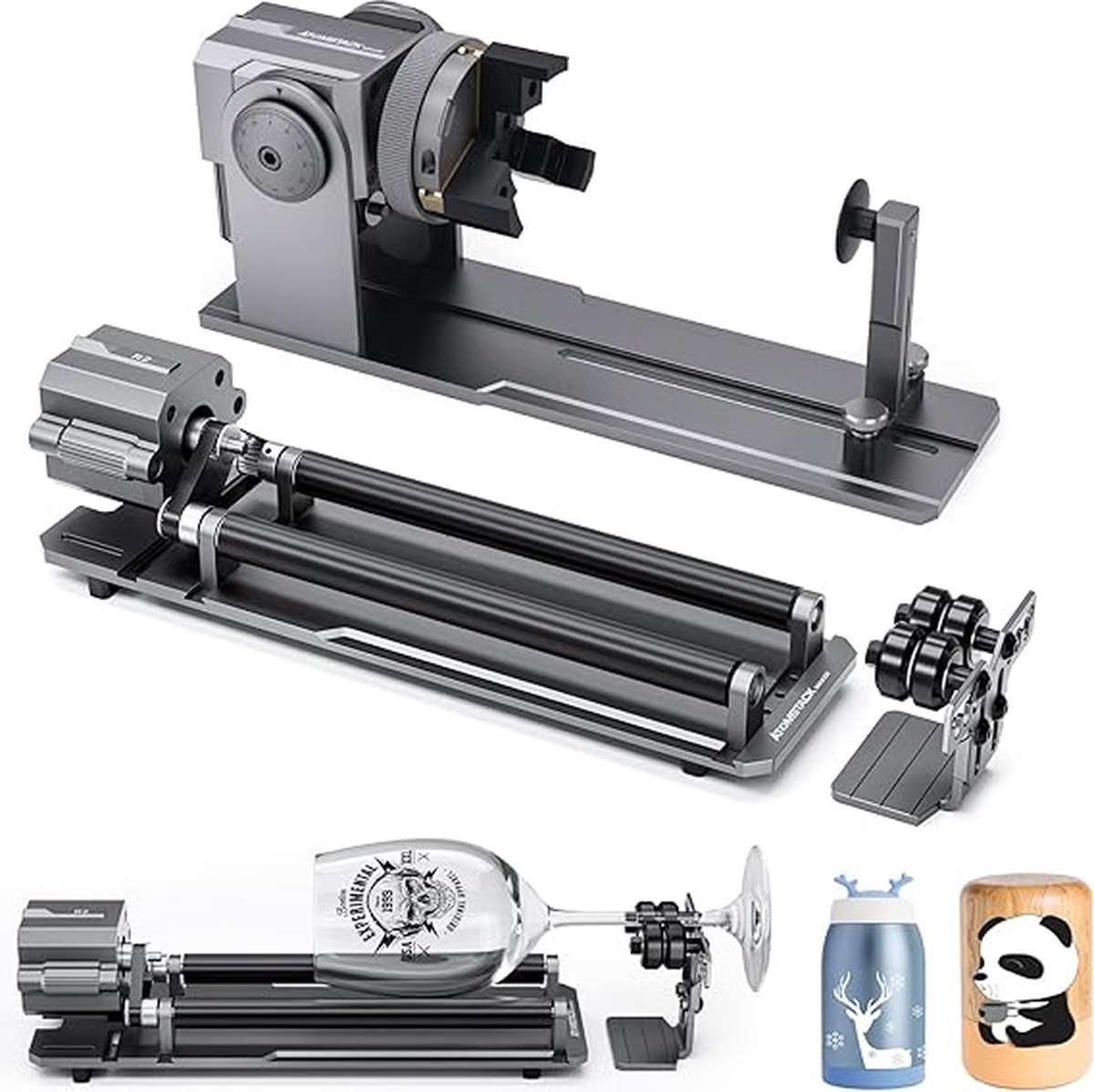 Blithe- Laser Rotatie Roller - Rotatie Roller Voor Graveer Machine - 360 Graden - Met Ondersteuning - Automatisch Aluminium - Y-as - Silver