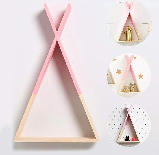 Driehoekig wandrek in roze - Scandinavische stijl. Grote zwevende plank. Opslag en organizer voor woondecoratie.