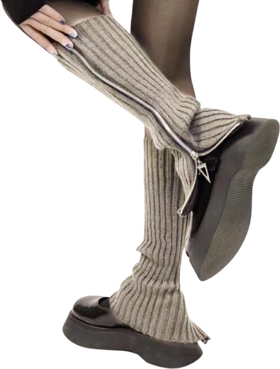Jambières - Femmes - Cuisse Haute - Ballet - Chaussettes hautes - Jambières - Chaud - Avec fermeture éclair - Gris clair