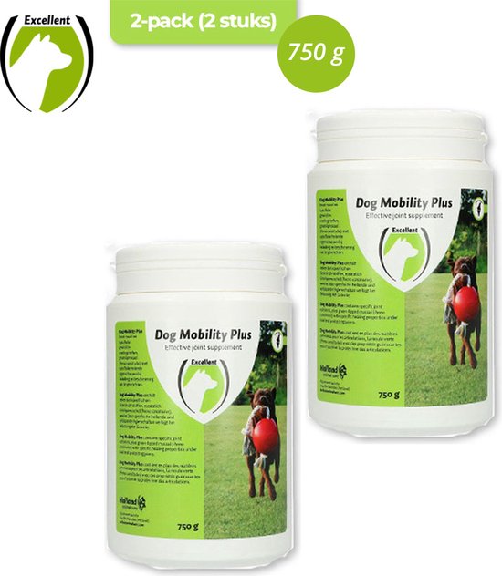 Excellent Dog Mobility Plus 2-pack – Ter ondersteuning van de pezen, kraakbeen, banden en gewrichten - Geschikt voor de hond - Aanvullend diervoeder - 2 x 750 gram