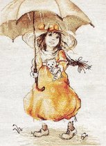 Borduurpakket Luca S - meisje onder paraplu - telpatroon om zelf te borduren