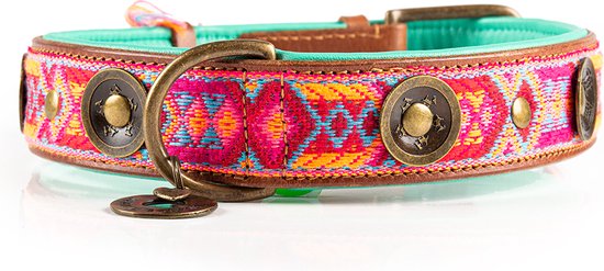 DWAM Dog with a Mission – Halsband Hond – Hondenhalsband – Roze – L – Leer – Halsomvang tussen 38-47 x 4 cm – Boho Rosa