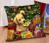Kussenhoes kerst - kerst hondje met pakjes - puppy kerst