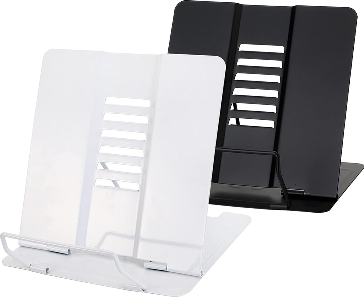 Set of 2 Book Stands, Adjustable Metal Book Holder, Portable Reading Stand for Cookbook, Documents, Textbook, Sturdy Desk, Music Tablet, Recipe, iPad, Magazines, Menu Stand