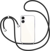 Hoesje met Koord geschikt voor Oppo A58 5G / A78 - Back Cover Siliconen Case Transparant Hoes Zwart