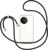 Hoesje met Koord geschikt voor OnePlus 11 - Back Cover Siliconen Case Transparant Hoes Zwart