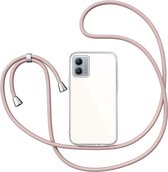 Hoesje met Koord geschikt voor Motorola Moto G73 - Back Cover Siliconen Case Transparant Hoes Roségoud