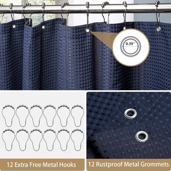 Wafelstofdouchegordijn met metalen douchegordijnringen, stof, textiel, badgordijn,...