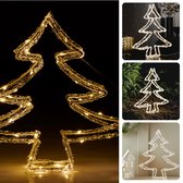 Cheqo® Luxe Kerstboomfiguur - 80 LED's - Timer - Op Batterijen - Voor Binnen en Buiten - Kerstverlichting - Kerst Figuur - Kerstlampjes - Kerstversiering - Lichtslinger - Voor Binnen en Buiten - Metalen Frame - Energiezuinig