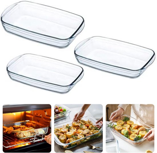 Ovenschalen Set Extra Sterk Glas Rechthoekig Verschillende Formaten bol