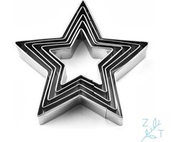 ZijTak - Ster uitsteekvorm - Cookie cutter - Uitsteker - Koekjes - Deeg - Fondant voor Cake - Kinderbrooduitsnijders - Gebak - Brood - Toast - Groenten - Fruit - Kerst - Kerstmis - Christmas - Star - Winter - Bakken - Koekjes- RVS - 5-delig