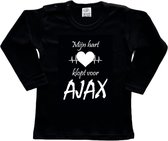 Amsterdam Kinder t-shirt Lange Mouw | "Mijn hart klopt voor AJAX | Verjaardagkado | verjaardag kado | grappig | jarig | Amsterdam | AJAX | cadeau | Cadeau | Zwart/wit | Maat 92