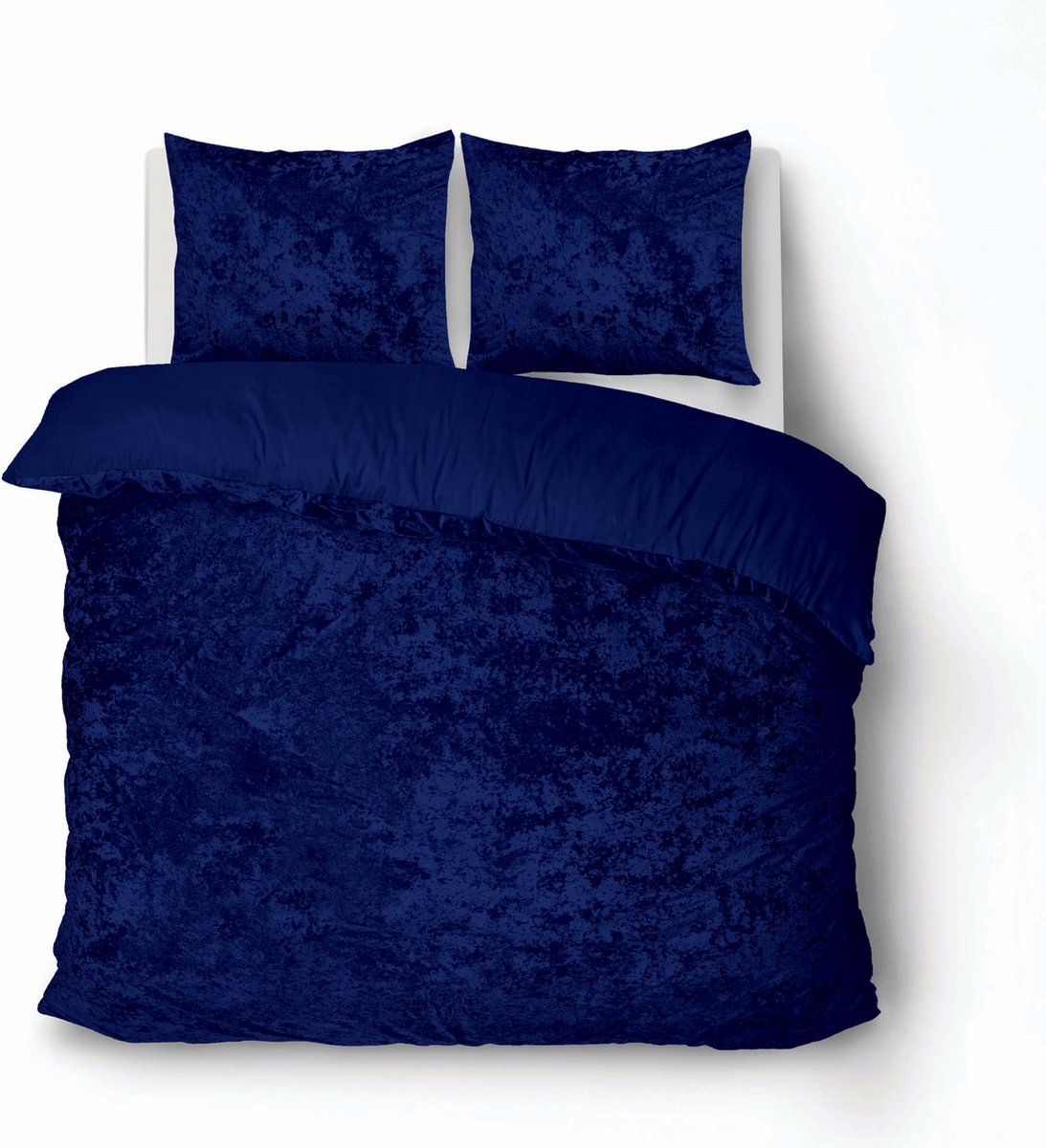 iSleep Dekbedovertrek Crushed Velvet - Eenpersoons - 140x200/220 cm - Blauw