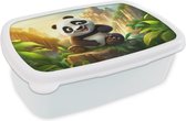 Broodtrommel Wit - Lunchbox Panda - Wilde dieren - Jungle - Jongens - Kinderen - Brooddoos 18x12x6 cm - Brood lunch box - Broodtrommels voor kinderen en volwassenen