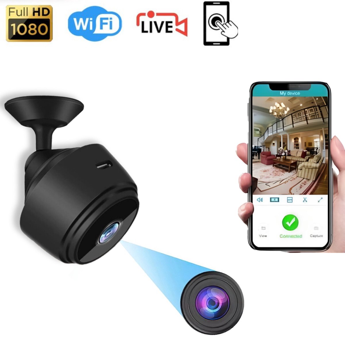 SuperCam® - Verborgen camera - Beveiligingscamera - Wifi - Draadloze camera - Mini camera - Beveiliging - Smart - Spy camera
