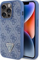 Guess Hoesje Geschikt voor iPhone 15 Pro - Guess 4G Logo Triangle Strass Backcover - Blauw