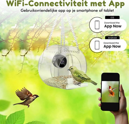 Vogelhuisje met Camera 1080P - Nachtzicht - Raamvoederhuisje WiFi App - Hangend Vogelvoederhuisje Raam - easmi