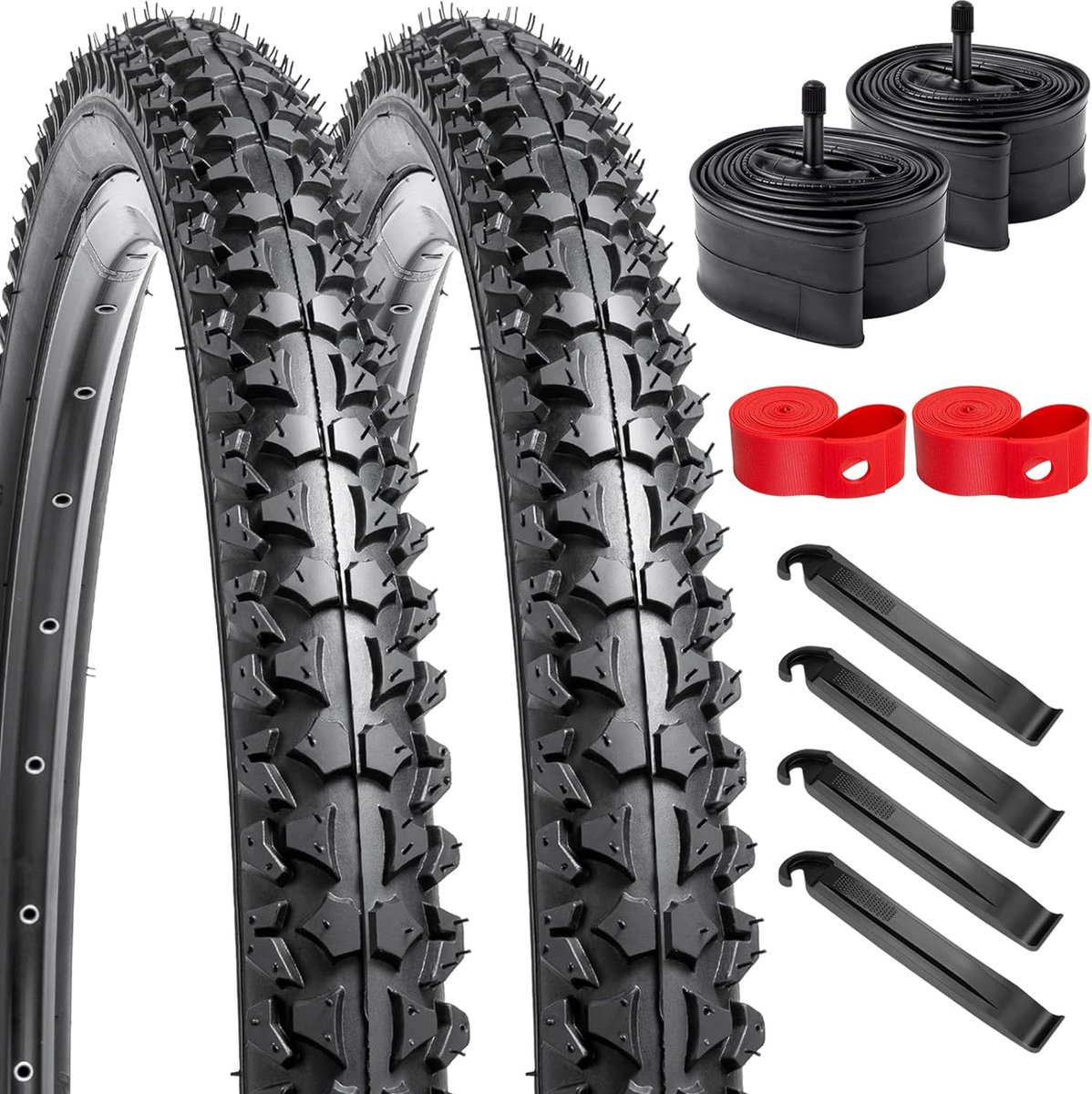 Set van 2 26 inch fietsbanden, 26 x 1,95 cm, karkas 54-559 Plus, 26 inch binnenband, 26 x 1,75/2,125 AV32 mm ventiel compatibel mountainbike 26 x 1,95 banden en binnenband