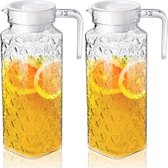 Pack of 2 Acrylic Jugs, 1.1 L Clear Plastic Jug with Removable Cover, Transparent Juice Jug, Water Jug for Iced Tea, Sangria, Lemonade, Cold or Hot Drinks, BPA-Free and Shatter-Resistant