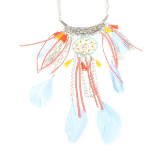 Behave Ketting met kraaltjes veren en suede hangers bol