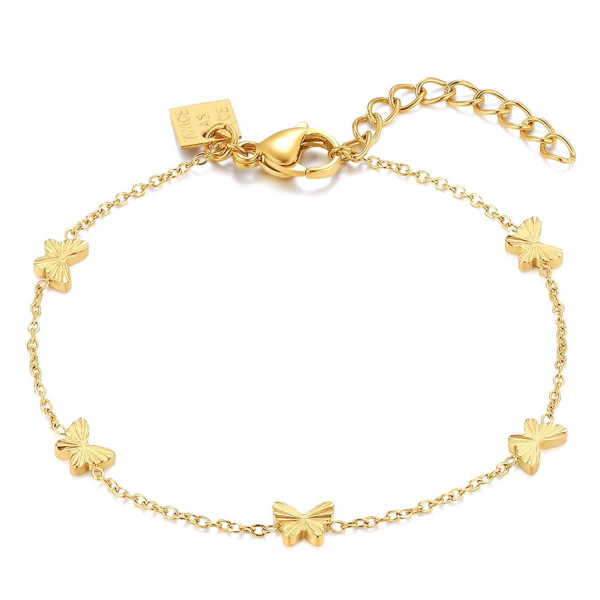 Twice As Nice Armband in goudkleurig edelstaal, vlindertjes 16cm+3cm
