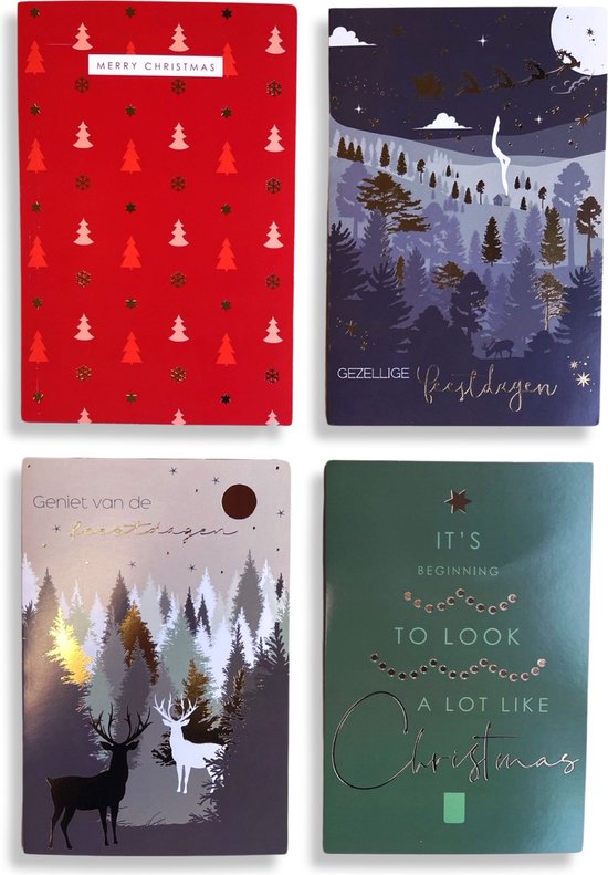 Lot De 6 Cartes De Noël De Luxe - Scène De Ville Et Père Noël - Design Traditionnel