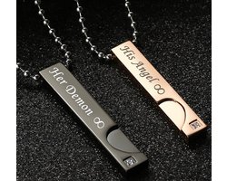 His Angel & Her Demon Hartjes Ketting Set voor Hem en Haar - Romantisch Liefdes Cadeau - Valentijnsdag - Valentijn Cadeautje voor Mannen