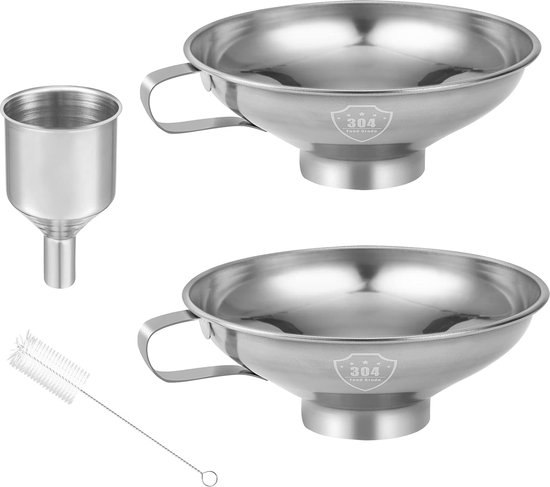 Lot De 6 Entonnoirs - 3 Petits + 3 à Ressort - En Aluminium - Pour Transvaser Liquides Ou Poudres