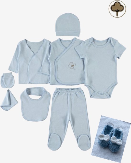 Organic 8-delige baby newborn kledingset jongens - Handgemaakte babyslofjes cadeau - Newborn set - Babykleding - Babyshower cadeau - Kraamcadeau