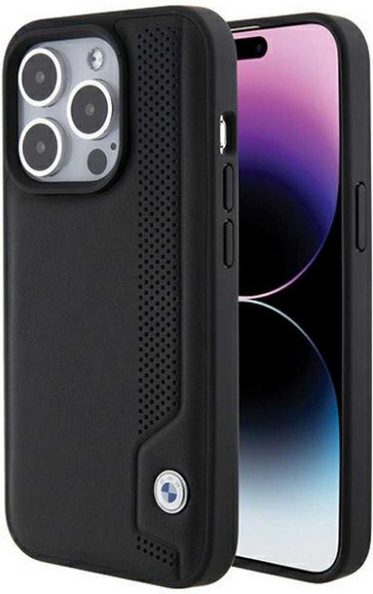 iPhone 15 Pro Max Backcase hoesje - BMW - Effen Zwart - Leer