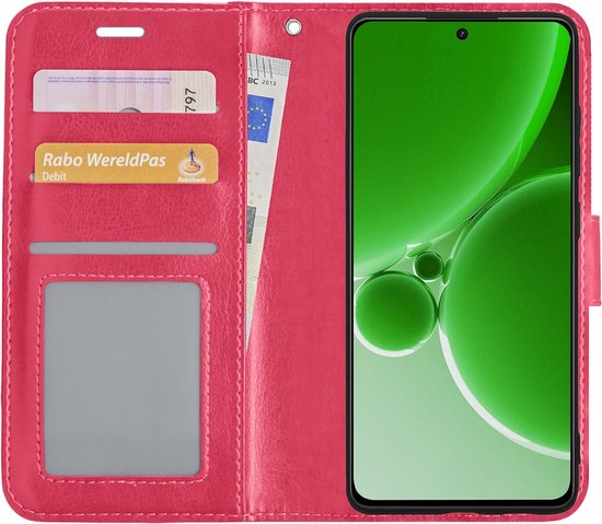 OnePlus Nord 3 Case Bookcase Cover Flip Case Book Cover 2x avec protecteur d'écran - OnePlus Nord 3 Cover Book Case Case - Rose foncé