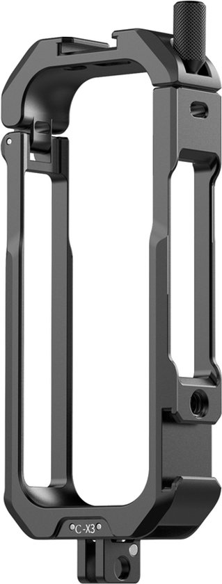 Zwarte metalen beschermende cage voor Insta360 X3 met Ulanzi logo.