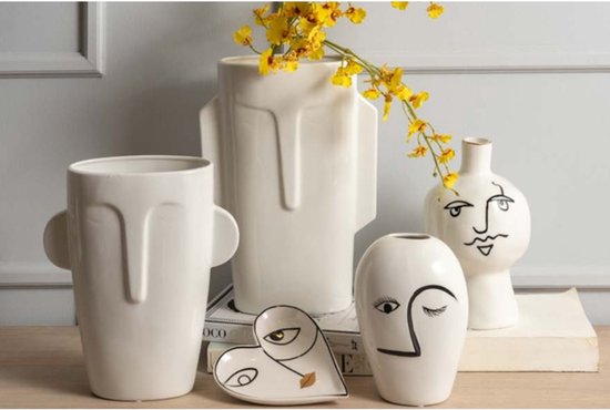 Witte vazen voor decor keramische vazen voor woondecoratie Accent, boerderij vaassets voor decoratie, rustieke keramische vaasset, witte vaas decoratieve vazen, woondecoratie vazen (keramiek, 2 stuks (wit