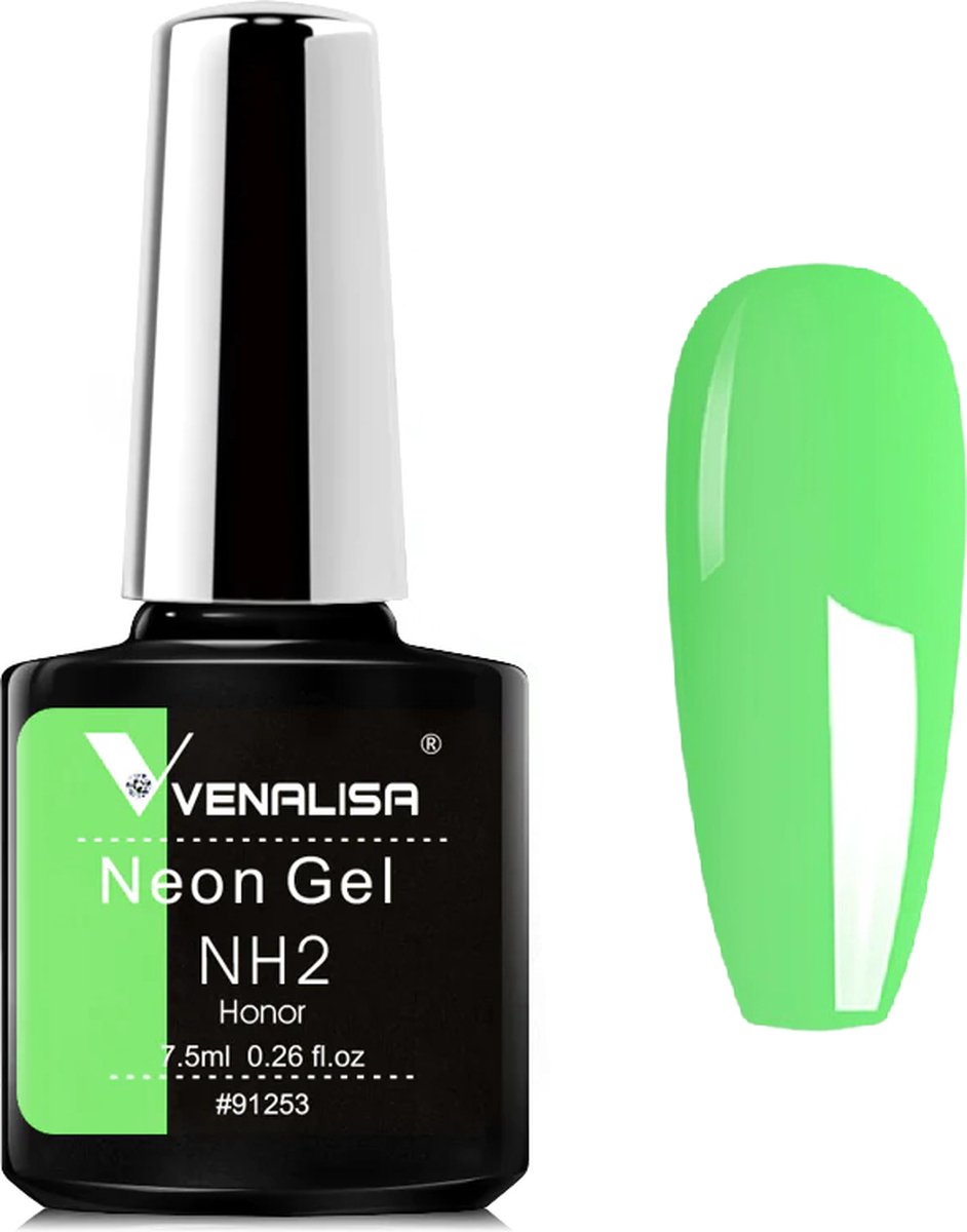 Venalisa UV Gellak Groen - Neon - 7.5 ml - Gellak Neon - Gellac Neon - Gellak Neon Groen - Groene Neon Gellak - Gellak Fluo - Gellak Fluoriserend - Gellak Felle Kleuren - Gellak Kleuren - Venalisa Gellak - Gellak Nagellak