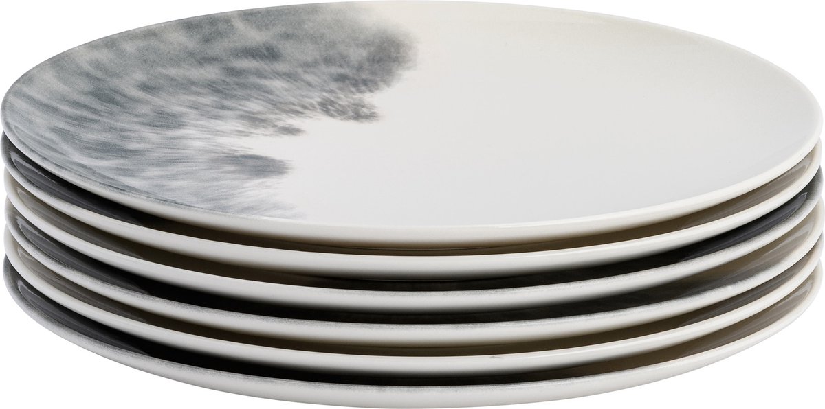 Lite-Body Hermes Dessertbord Ontbijtbord Set van 6 stuks Ø20 cm Fine Porselein Wit grijs