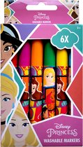 Disney Princess - 6x Uitwasbare stiften - kleuren - knutselen - prinsessen - kado - cadeau - verjaardag - sinterklaas