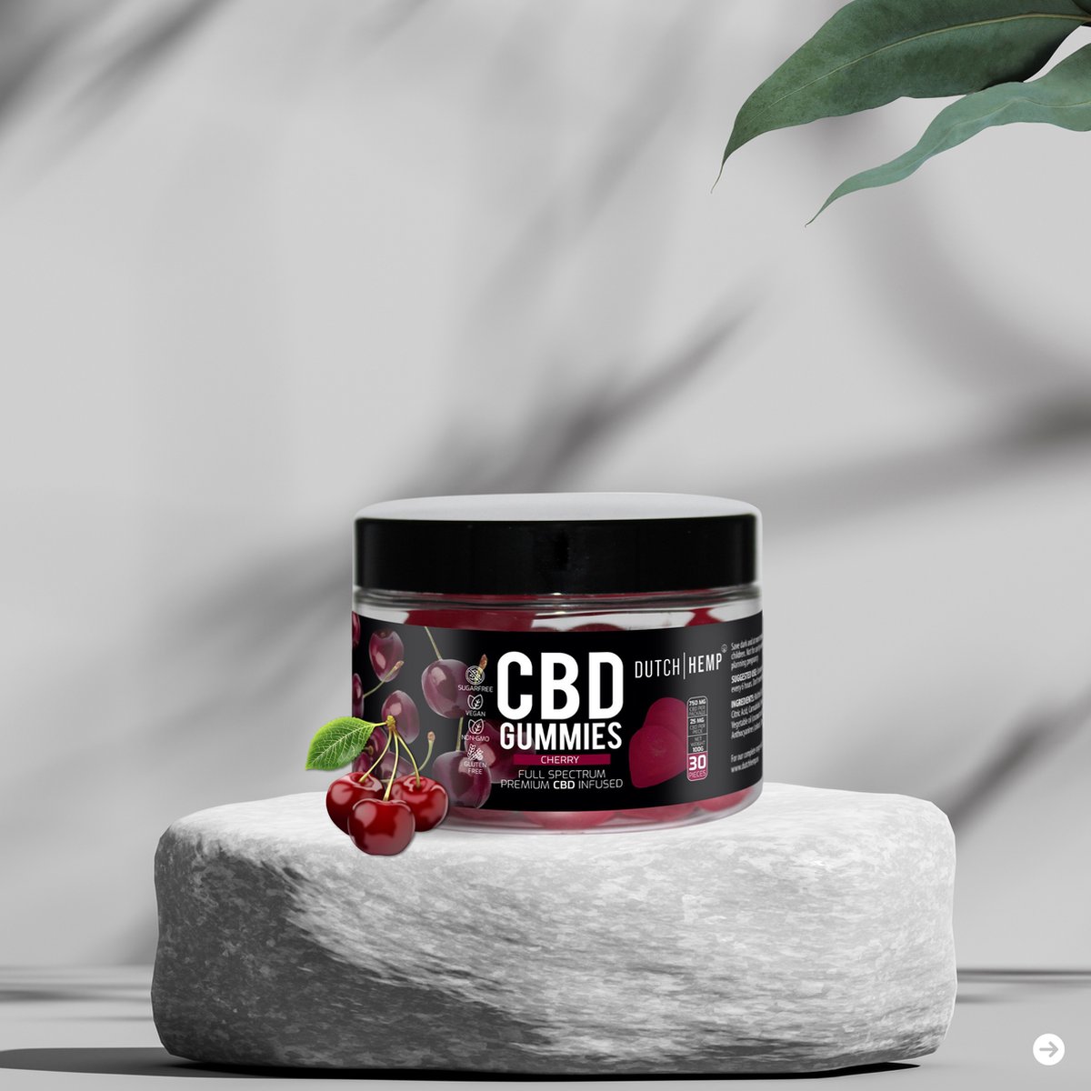 Dutch Hemp CBD-gummies - Vegan - Sugarfree - full spectrum - 25 mg - cherry