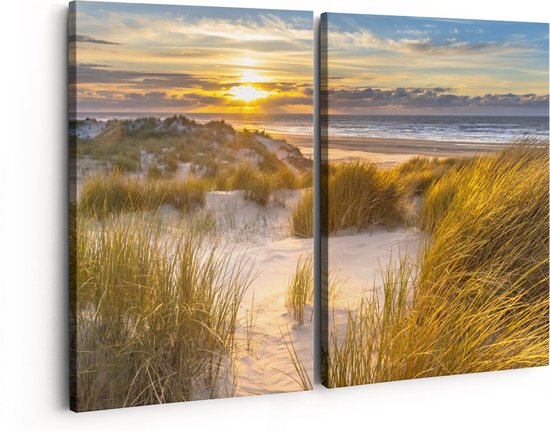 Artaza Peinture sur Toile Diptyque Plage et Dunes au Coucher du Soleil - 160x120 - Groot - Photo sur Toile - Impression sur Toile