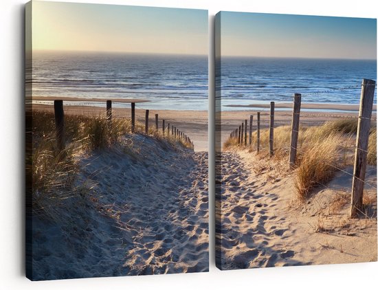 Artaza Peinture sur toile Diptyque Sentier dans les dunes avec plage et mer - 60 x 40 - Klein - Photo sur toile - Impression sur toile