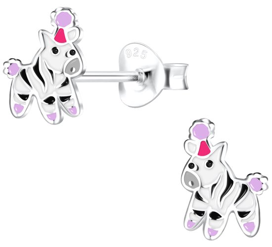 Joy|S - Zilveren zebra oorbellen - 6 x 8 mm - kinderoorbellen