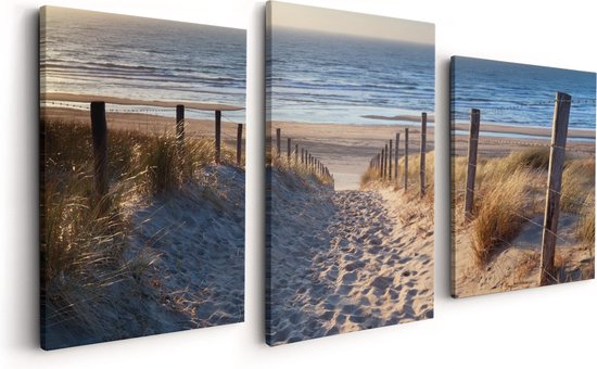 Artaza Canvas Schilderij Voetpad in de Duinen met Strand en Zee - Foto Op Canvas - Canvas Print