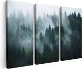 Artaza Canvas Schilderij Drieluik Bos Met Bomen In De Mist - 90x60 - Foto Op Canvas - Canvas Print