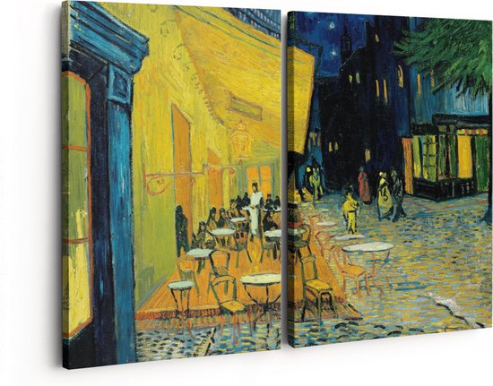 Artaza Canvas Schilderij Tweeluik Caféterras bij Nacht - Vincent van Gogh - 160x120 - Groot - Foto Op Canvas - Canvas Print